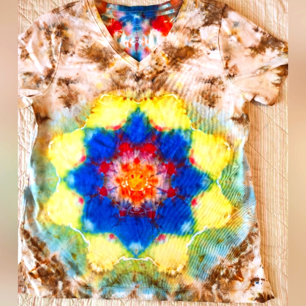 Women's V-neck T-shirt, new custom tie dyed, Size S